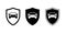 Car guard shield signs set. Vehicle insurance or auto shop store logo templates. Automobile front view black icons