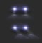 Car headlights. Auto light, bright front lighting headed. Front lamps in dark. Realistic led flare effect vector