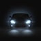 Car headlights. Realistic car with bright headlights in dark, rays light and white blur shadows, night automobile