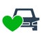 Car with heart colored icon. Car insurance, like, feedback symbol