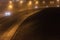 Car highway traffic in foggy weather transport danger