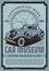 Car history museum exhibition vector retro poster