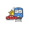 Car hit train isolated traffic accident line icon