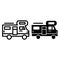 Car house on wheels line and glyph icon. Truck moving house vector illustration isolated on white. Camper outline style