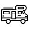 Car house on wheels line icon. Truck moving house vector illustration isolated on white. Camper outline style design