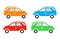 Car icon set, suv vehicle color icons, orange, blue, red and green isolated on white background.