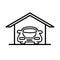 Car inside garage parking line style icon design