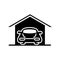 Car inside garage parking silhouette style icon design