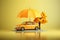 Car insurance. Automobile toy under umbrella during bad weather. AI genrative