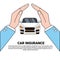 Car Insurance Banner Safety Protection Concept With Hands Protect Vehicle Icon