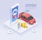 Car insurance online service. Vector isometric illustration