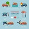 Car insurance service flat infographic: accident crash