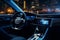 Car interior design with illuminated dashboard. Generative AI