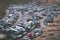 Car junkyard with many forgotten wrecks passenger cars