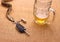 Car key with accident and beer mug