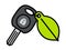 Car key with a colorful green leaf tag