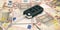 Car key on euros banknotes background. 3d illustration