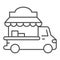 Car with kiosk thin line icon, Street food concept, Food truck sign on white background, Coffee Car on wheels icon in