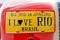 Car license plates with sign I love RIO Brasil