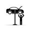 Car on lift and mechanic silhouette icon, vector. Car service repair simple illustration
