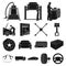 Car, lift, pump and other equipment black icons in set