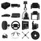 Car, lift, pump and other equipment black icons in set collection for design. Car maintenance station vector symbol