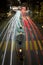 Car light trails long exposure traffic in busy street junction at night in Zurich Switzerland