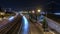 Car light trails timelapse. Night view of India Avenue in Belem zone in Lisbon Portugal