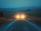 car light traveling on foggy night road