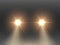 Car lights effect on transparent backdrop. Isolated yellow headlights. Realistic automobile flares. Bright car beams