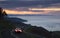 Car lights in the road, Basque coast.