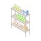 Car Liquid or Substance in Bottles Rested on Rack in Auto or Motor Vehicle Store Isometric Vector Illustration