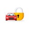 Car lock vector illustration, flat cartoon automobile and closed padlock icon, concept of auto protection, security