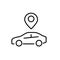 Car with map pointer over it. Car sharing, rent and taxi location. Pixel perfect, editable stroke