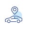 Car with map pointer over it. Car sharing, rent and taxi location. Pixel perfect icon