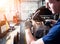 Car mechanic repair car brakes at service station. Car repair service