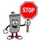 Car Muffler Mascot with a Stop Sign