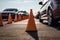 Car navigates traffic cones, a vital component of the driving license test.