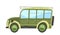 Car off road. Cartoon comic funny style. Side view. Beautiful green Automobile. Auto in flat design. Childrens
