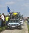 The Car of Omega Pharma- Quick StepTeam on the Roads of Paris Roubaix Cycling Race