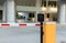 Car park automatic entry system. Security system for building access - barrier gate stop with toll booth