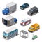 Car park with various transport, vector icons set