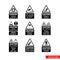 Car park warning signs icon set of black and white types. Isolated vector sign symbols. Icon pack
