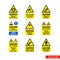 Car park warning signs icon set of color types. Isolated vector sign symbols. Icon pack