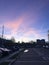 car parking beautiful blue pink sky at sunset