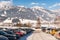 Car Parking at Hauser Kaibling, Haus im Ennstal. The one of Austria`s top ski resorts. Dachstein massif and Enns valley