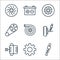 car parts line icons. linear set. quality vector line set such as shock, gear, alternator, suspension, turbo engine, belt, wheel,