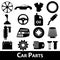 Car parts store simple black icons set eps10