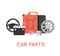 Car parts vector set. Car service vector icon set. Car parts shop banner. Car service. Tire service vector icon set. Repair car s