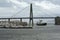 Car passenger ferry under harbour suspension bridge entering Stavanger Harbour, Stavanger, Norway